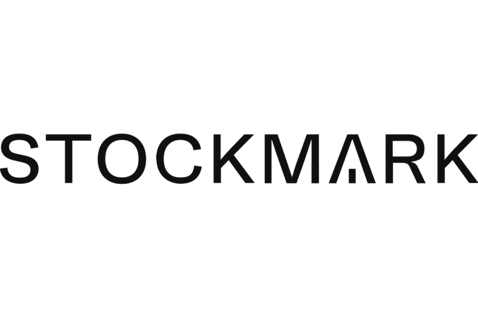 Stockmark logotyp svart text på vit bakgrund