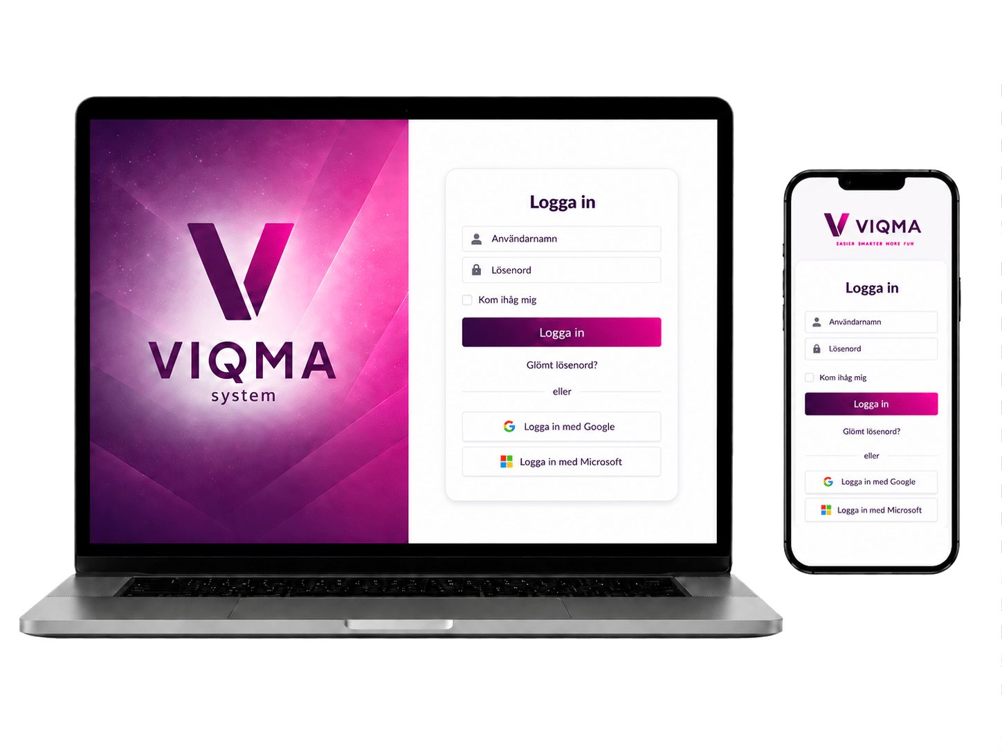 VIQMA System i dator och mobil som visar en webbaserad systemlösning
