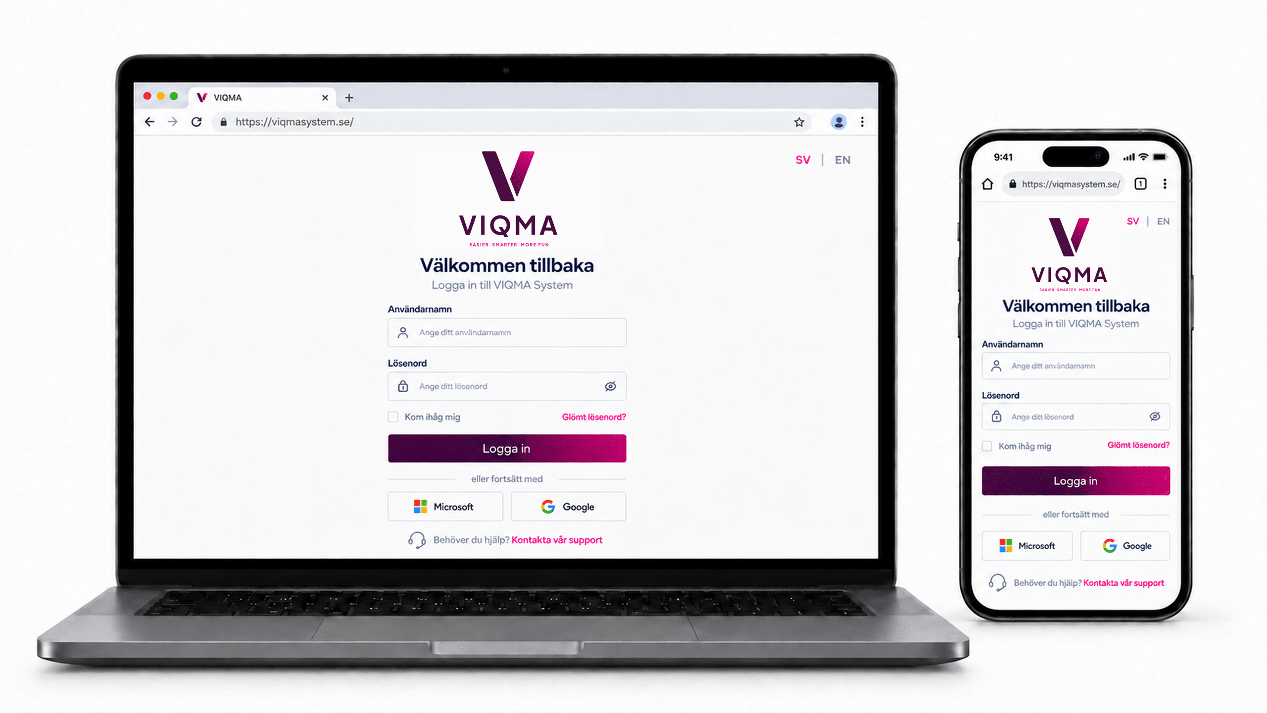 VIQMA System i dator och mobil som visar en webbaserad systemlösning